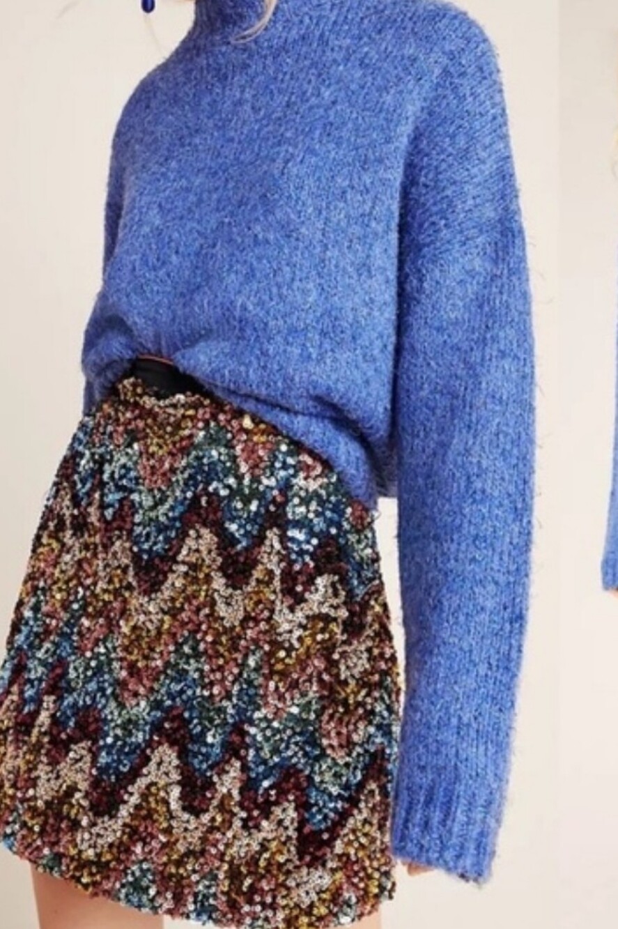 Anthropologie Maeve Multicolor Sequin Zigzag Mini Skirt. Size 14